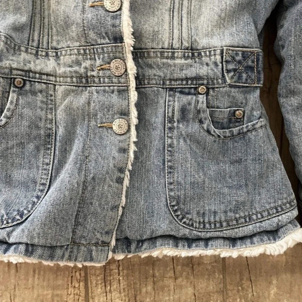 Original Arizona Jean Co. Girls Warm Denim Jean Jacket Faux-Fur Lining Cream 7/8